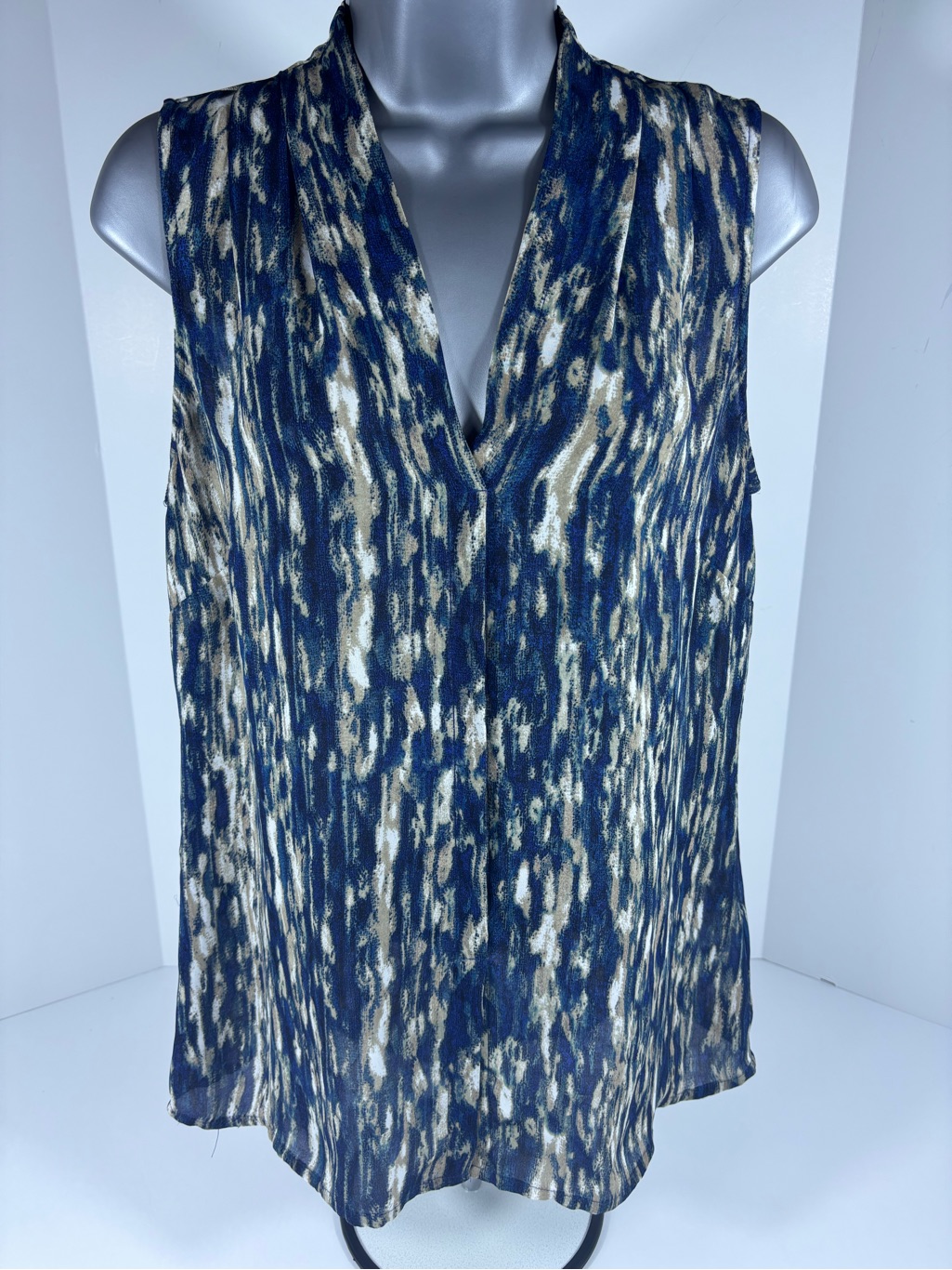 Nic + Zoe Blue Abstract Print Sleeveless Blouse Medium Split Neck Tank Top